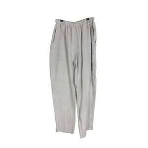 FLAX 100% Linen Beige Tapered Leg Pull On Pants Size Small Pockets Lagenlook